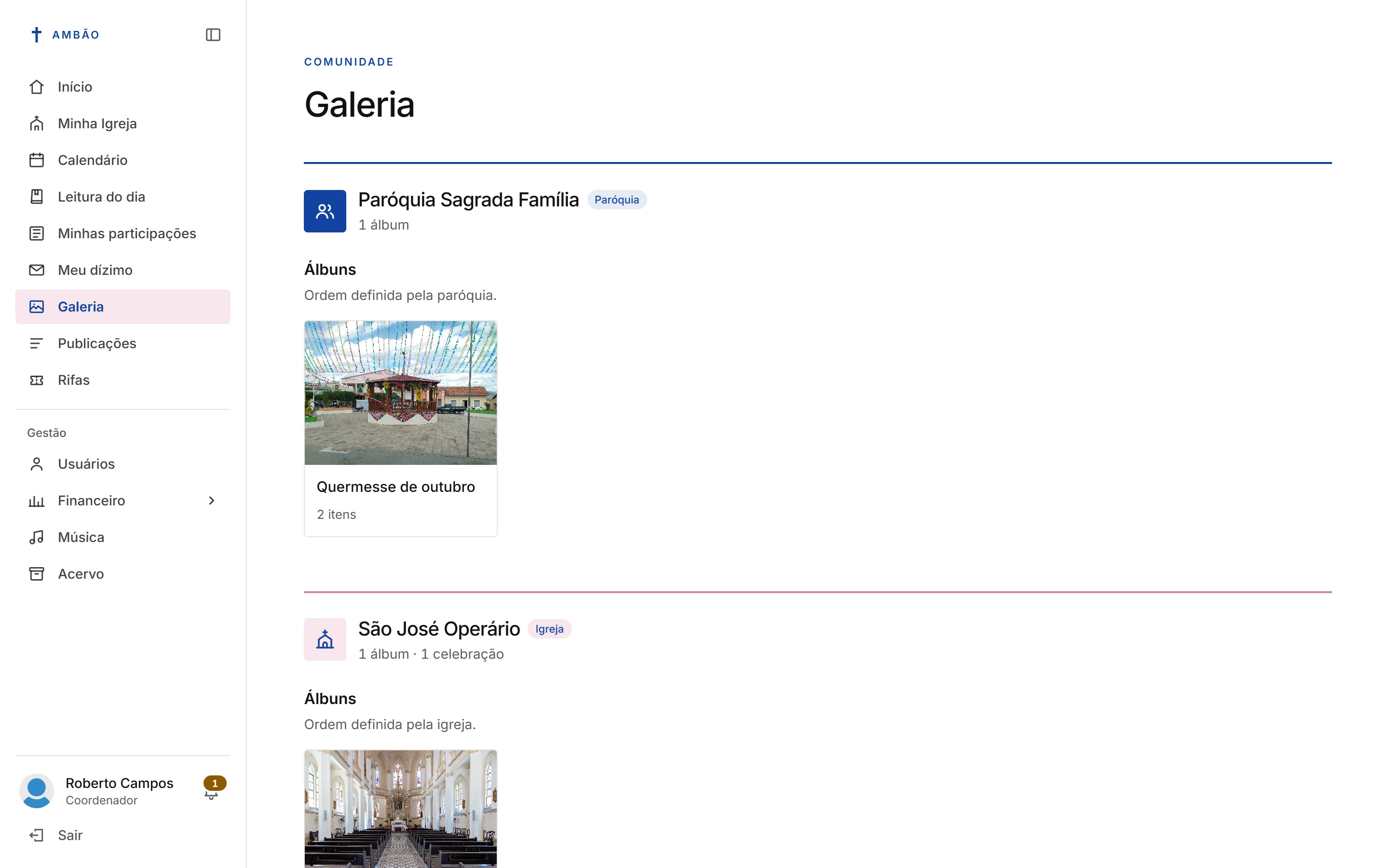 Print do painel: galeria, com dados fictícios