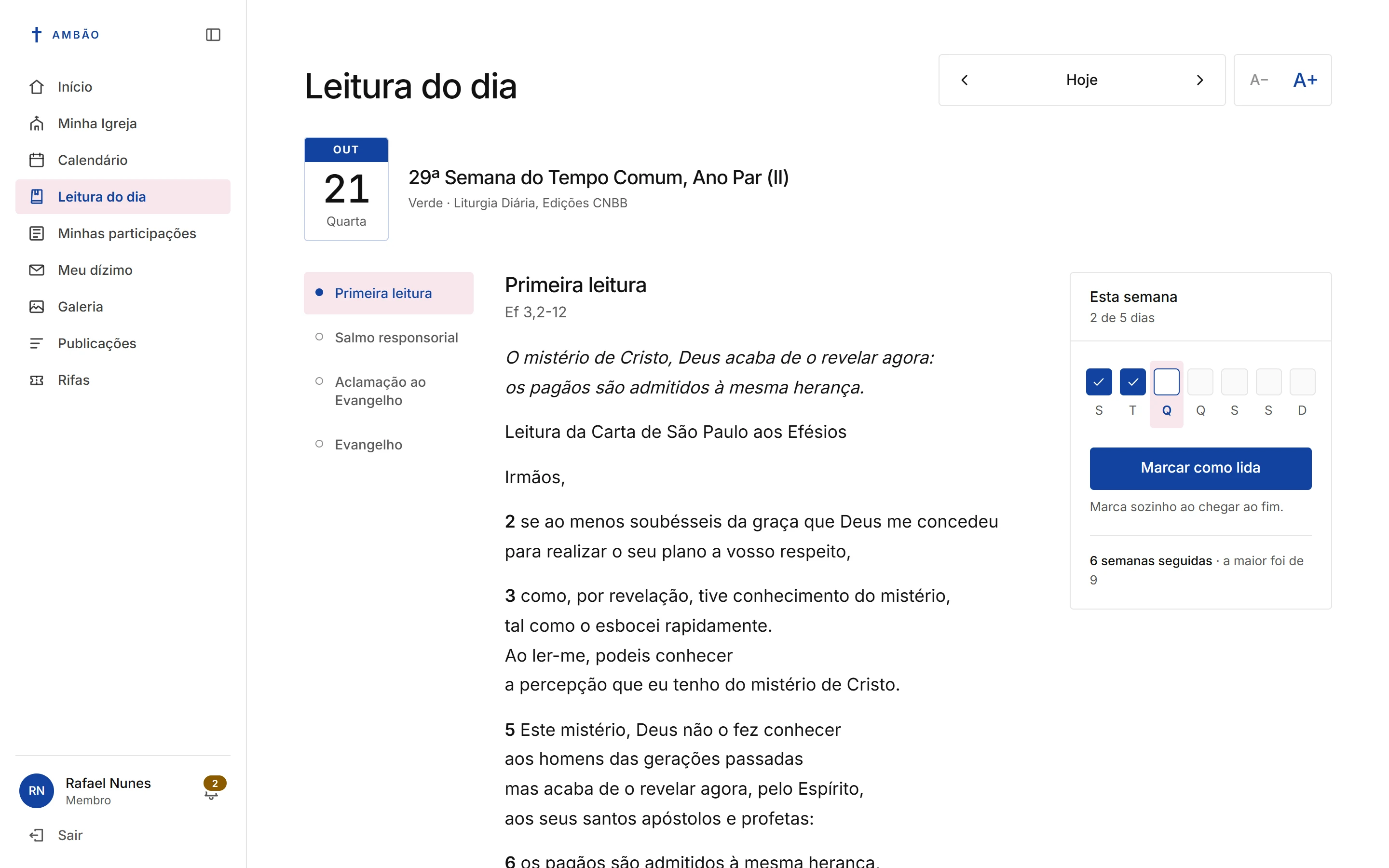 Print do painel: leitura do dia, com dados fictícios