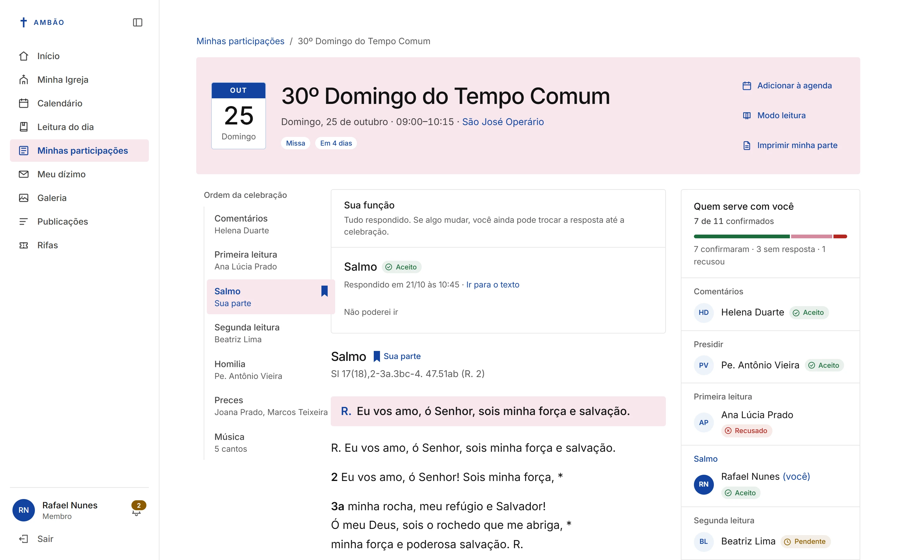Print do painel: minha participação, com dados fictícios